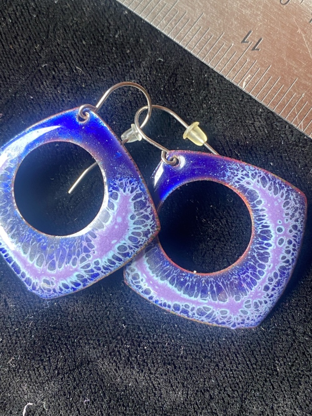 Hand Crafted Purple and Blue Enamel Hoop Earrings